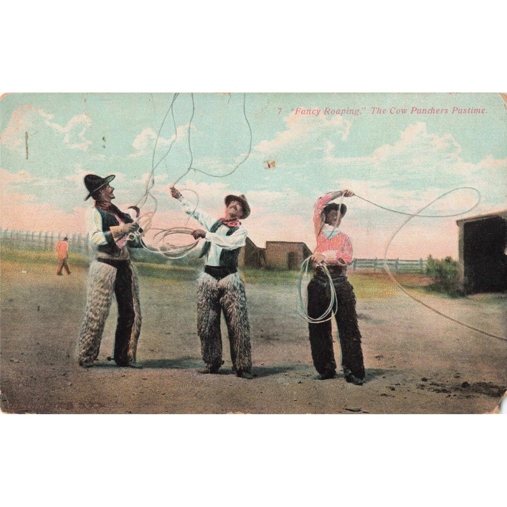 1909 Fancy Roaping Cow Punchers Pastime Vintage Postcard Hudson Kansas Cowboy - Picture 1 of 2